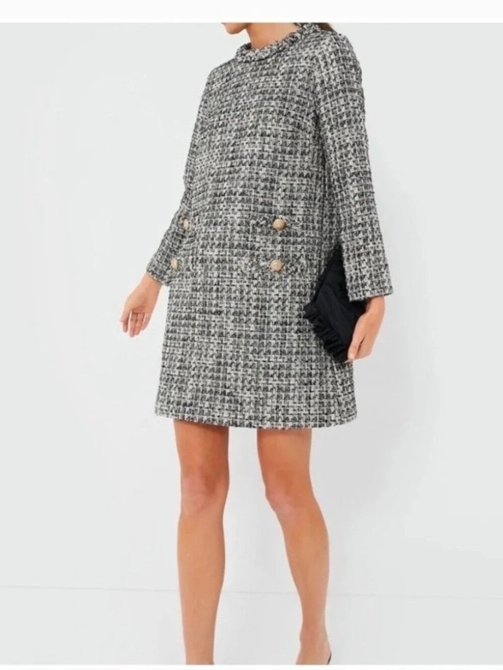 Tuckernuck‎ Smoke and Mirrors Tweed Jackie Dress Black White Gold Metallic XS